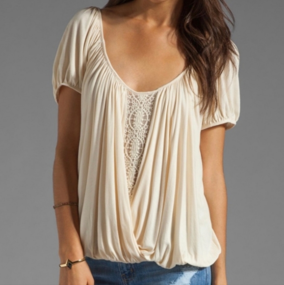 Free People Tops - Free People Ann's Ruched Top in Tea, Boho, Scoop Neck, Criss-cross Back, EUC, M